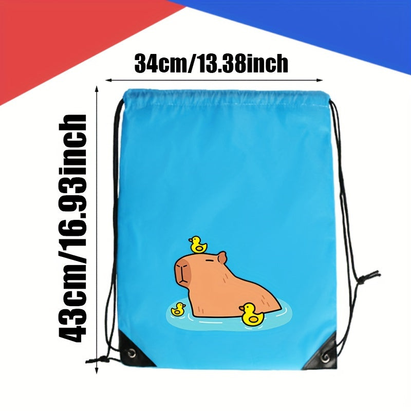 1pc Capybara Pattern Drawstring Backpack, Christmas Gift Wrapping Bag, Versatile And Durable Drawstring Backpack