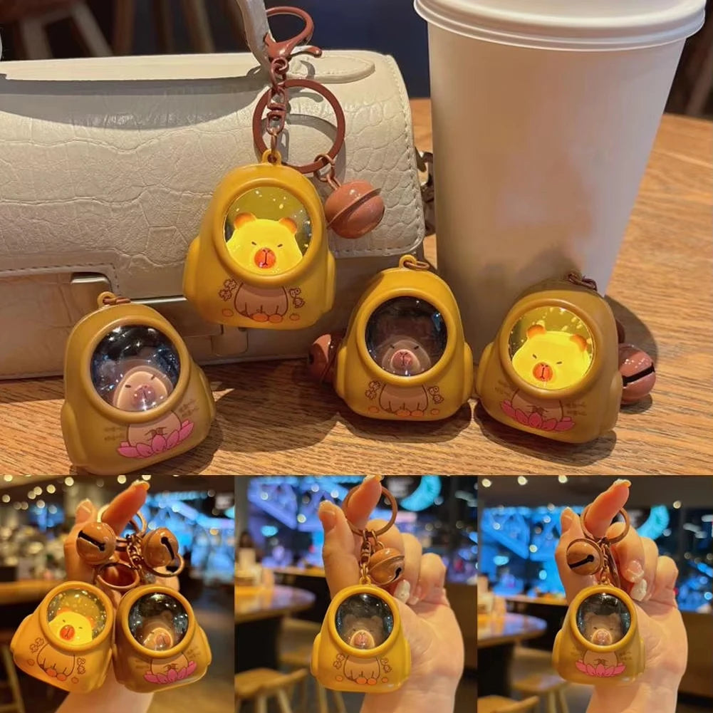 Creative Capybara Luminous Keychain Cute Cartoon Space Capsule