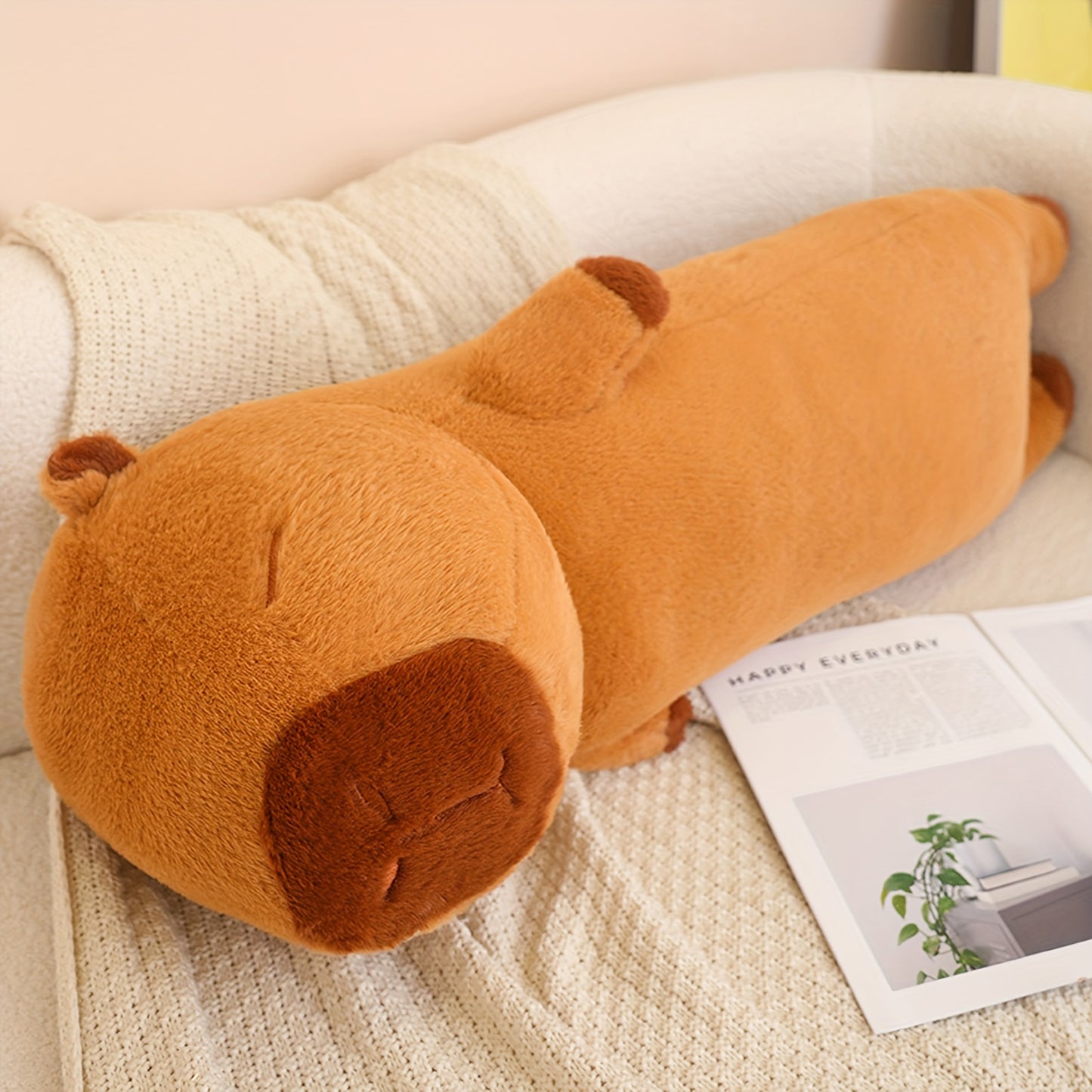 "Akkun Extra-Long Capybara Plush Pillow - 35.4"" Soft, Realistic & Cuddly Stuffed Animal Body Pillow for Comfort and Decor - Durable Polyester Blend - Perfect Gift for Animal Lovers - Suitable for Bedroom, Living Room & Offic