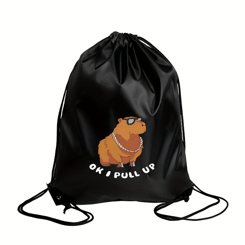 1pc Capybara Pattern Drawstring Backpack, Christmas Gift Wrapping Bag, Versatile And Durable Drawstring Backpack