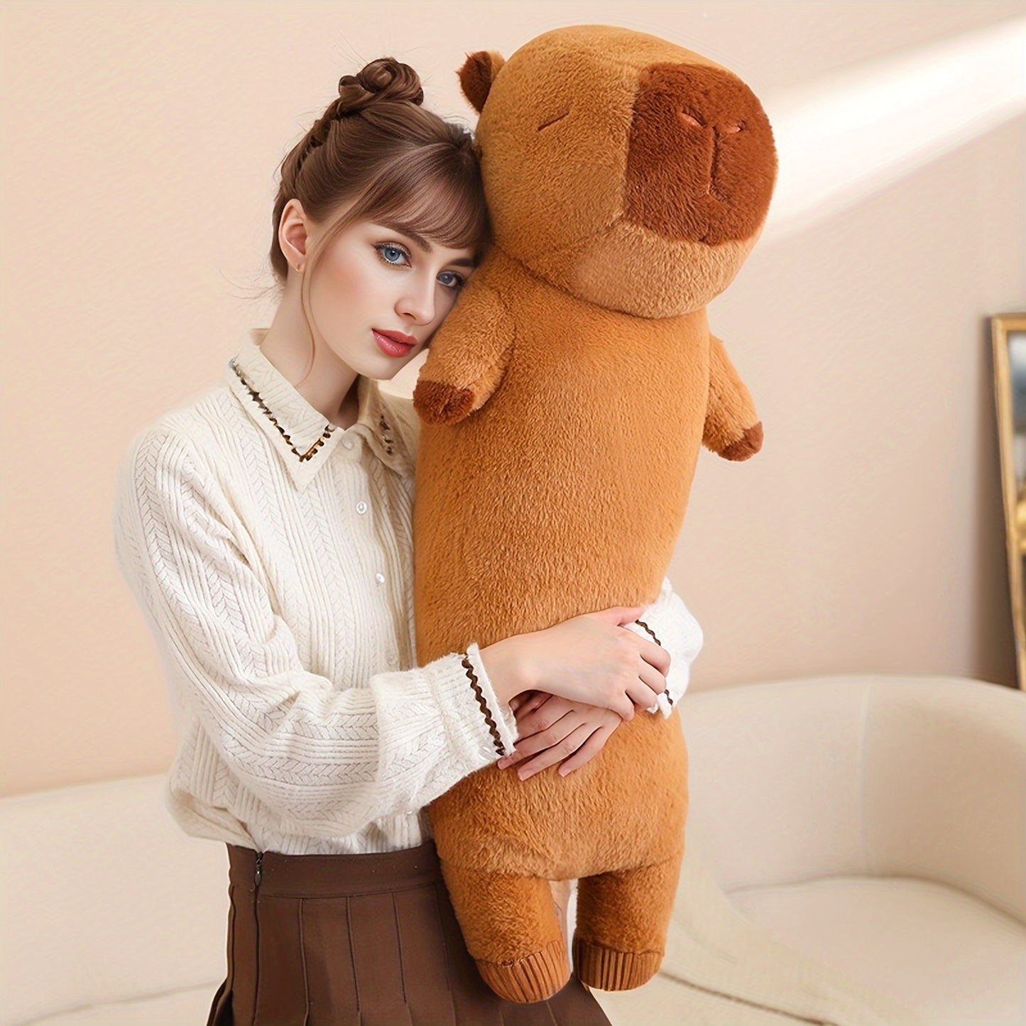 "Akkun Extra-Long Capybara Plush Pillow - 35.4"" Soft, Realistic & Cuddly Stuffed Animal Body Pillow for Comfort and Decor - Durable Polyester Blend - Perfect Gift for Animal Lovers - Suitable for Bedroom, Living Room & Offic