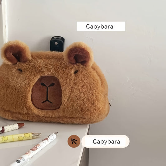 1pc, Capybara Plush Pencil Case, Plush Pencil Case, Large Capacity Stationery And Pencil Case, Portable Makeup Bag, Soft Plush Storage Bag, Cute Capybara Storage Bag Eid Al-Adha Mubarak