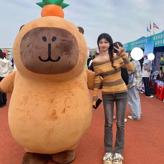 2M Capybara Mascot Costume Inflatable Cartoon Animal Carnival Halloween Cosplay Fancy Dress Funny Performance Inflated Garment