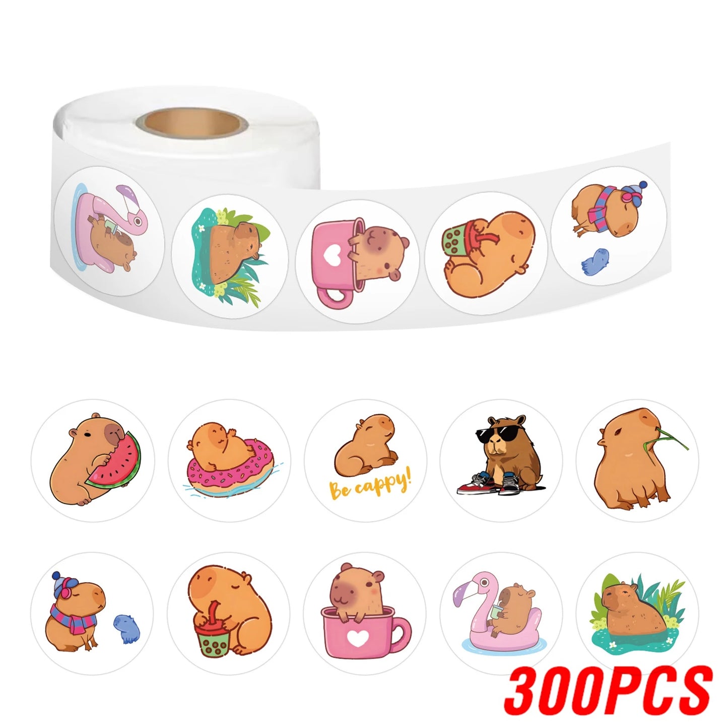 100-500pcs Cute Plump Capybara Cartoon Brown Animals Stickers DIY Scrapbook Phone Reward Seal Label Wall Sticker Kid Toy