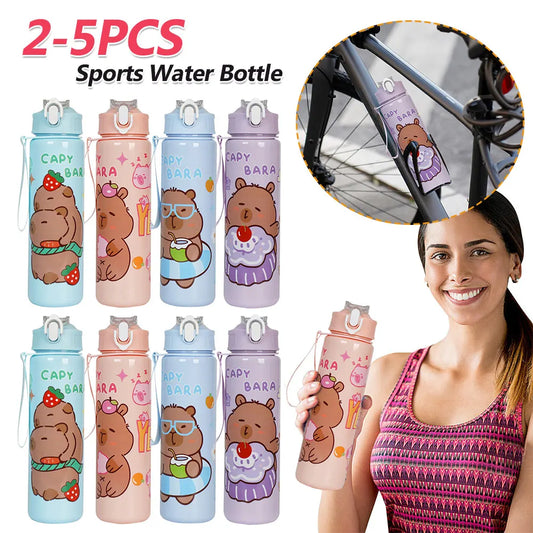 2-5PCS 700ml Capybara Cute Water Cup with Straw & Handle Sports Water Bottle Large Capacity Kawaii Water Bottle for Outdoor