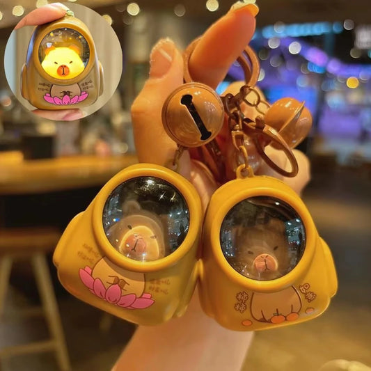 Creative Capybara Luminous Keychain Cute Cartoon Space Capsule